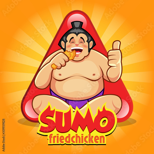 Funny Sumo Eating Fried Chicken, Giving The Thumbs Up Sign