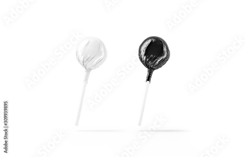 Blank two black and white lollipop wrapper mockup, no gravity