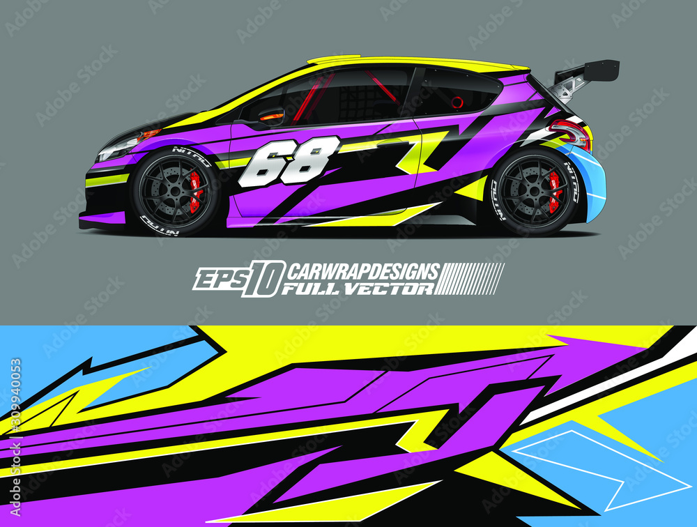 Racing car wrap design vector. Graphic abstract stripe racing background kit designs for wrap vehicle, race car, rally, adventure and livery. Full vector eps 10 Racing car wrap design vector. Graphic abstract stripe racing background kit designs for wrap vehicle, race car, rally, adventure and livery. Full vector eps 10