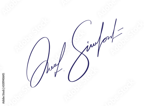 Manual signature for documents on white background. Hand drawn Calligraphy lettering Vector illustration