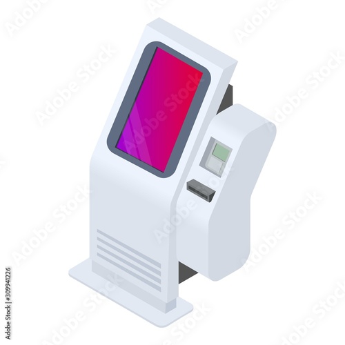Atm kiosk icon. Isometric of atm kiosk vector icon for web design isolated on white background