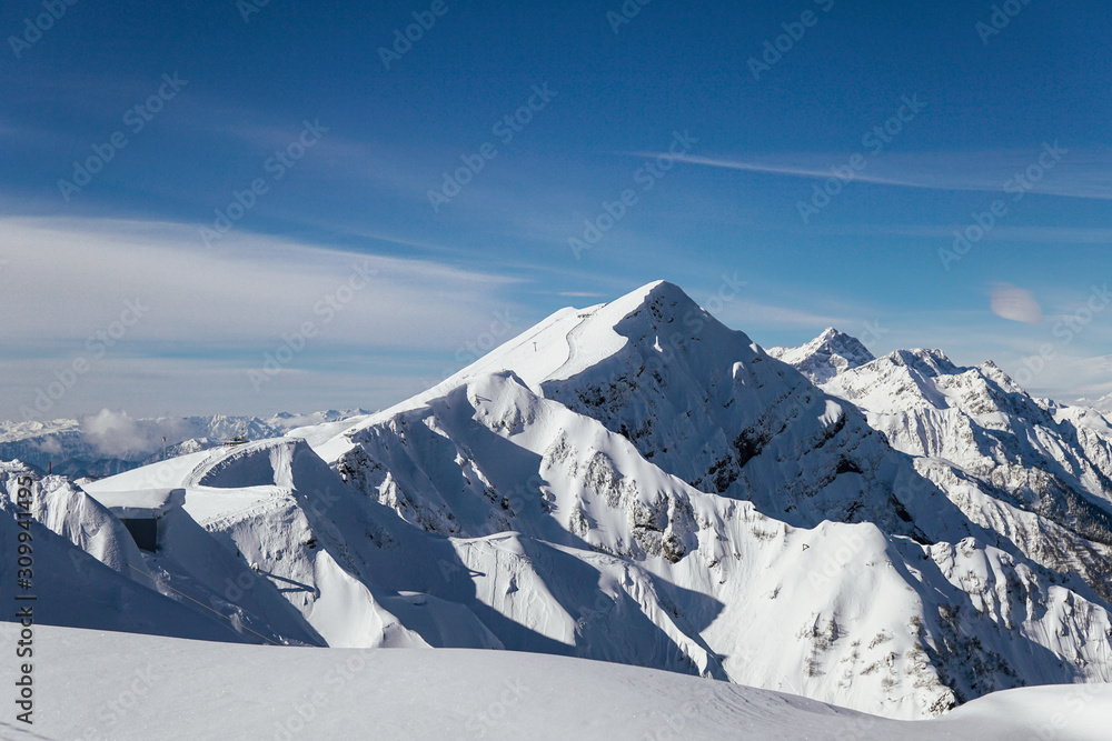 snow mountains, blue sky winter ski resort