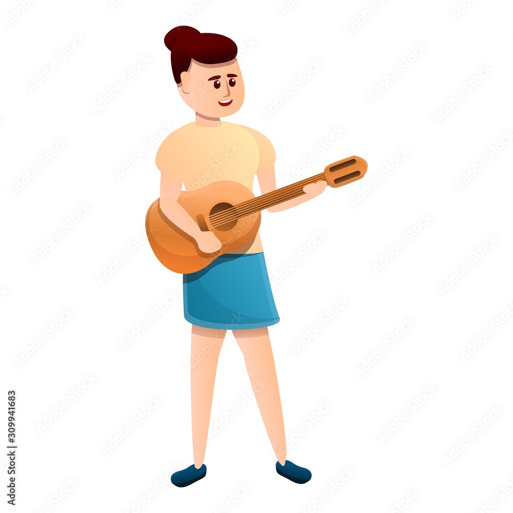 Woman play guitar icon. Cartoon of woman play guitar vector icon for web design isolated on white background