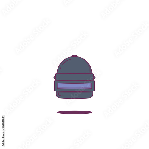 Military armored helmet. Line style vector. Game helmet item. War and army pubg armour. Vector shooter icon. 