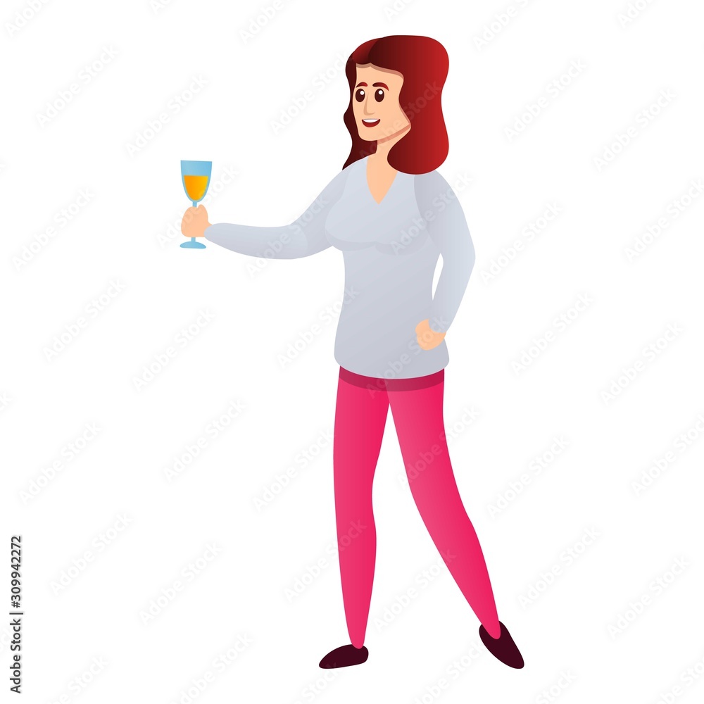 Woman take champagne glass icon. Cartoon of woman take champagne glass vector icon for web design isolated on white background Woman take champagne glass icon. Cartoon of woman take champagne glass vector icon for web design isolated on white background
