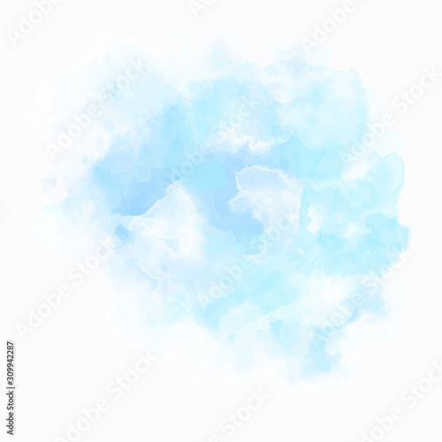 Blue watercolor background with white splash. Paint splash on paper. Pastel  delicate and subtle poster  banner. EPS 8. Copy space. Texture  grunge.