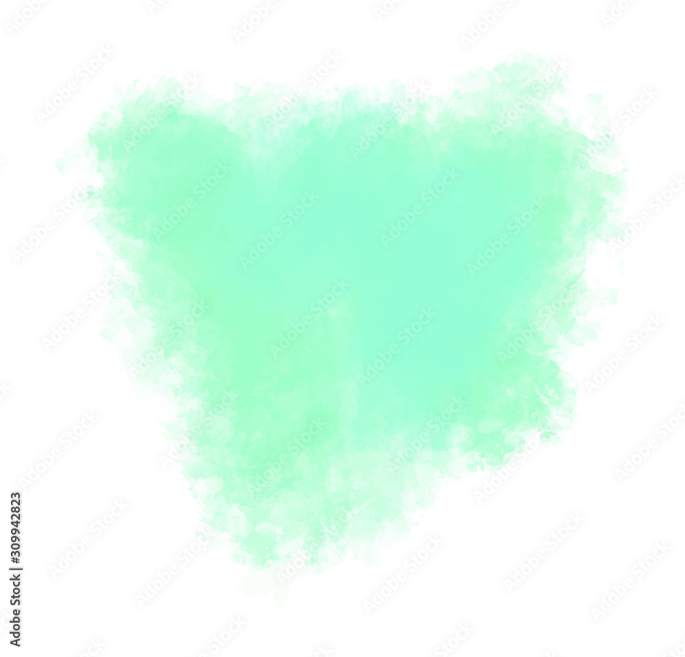 Watercolor green mint vector graphic design. Paint splash on the white isolated background. Tropical backdrop. Neon subtle stain. EPS 8. Delicate. 