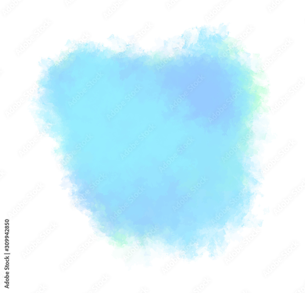 Dark blue and celadon mix paint splash on a white isolated background. Watercolor stain. Vector illustration. Delicate and subtle, ethereal colors. Brush stroke for your painting. Ethereal.  EPS8.