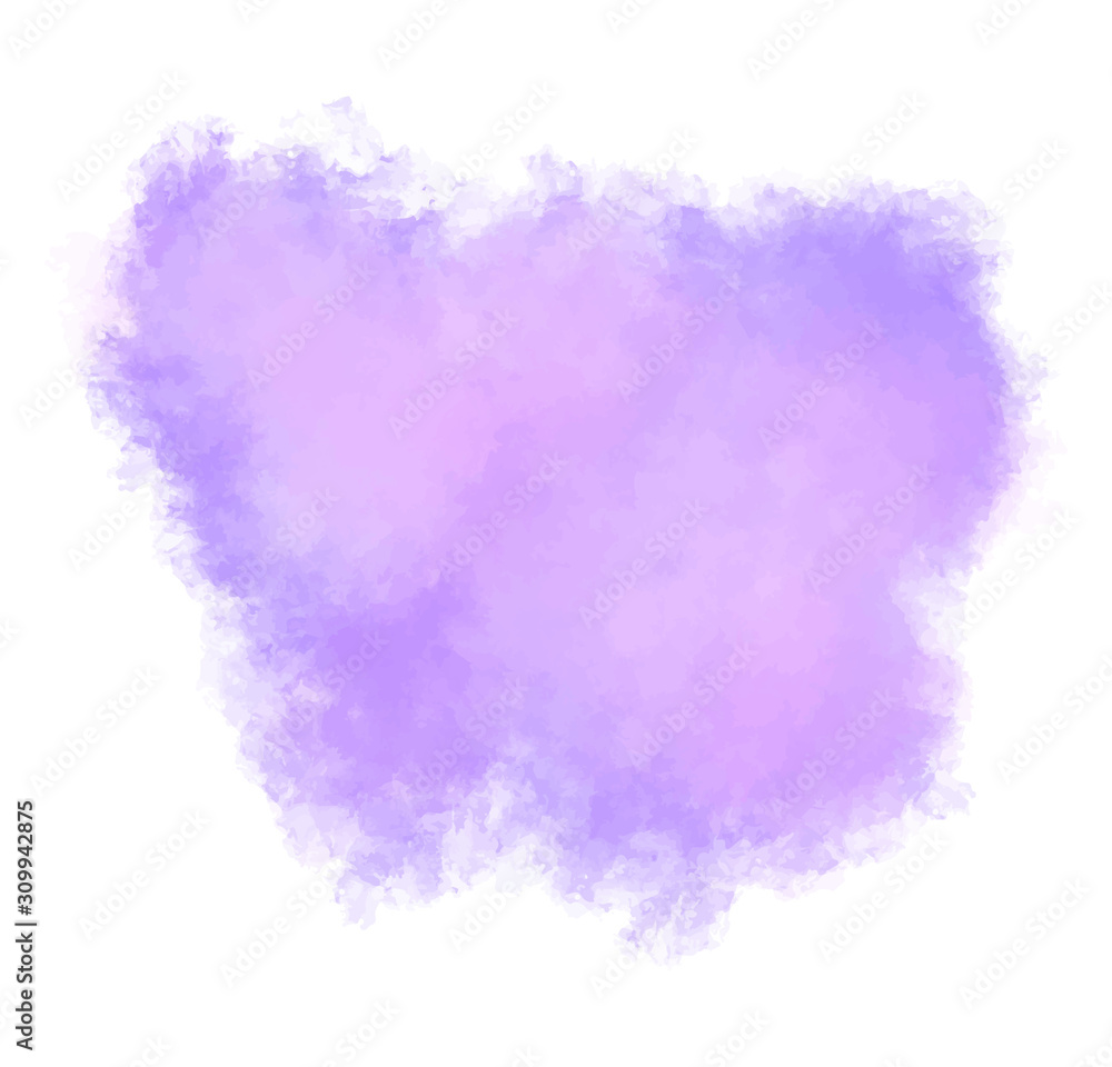 Watercolor stain in beautiful purple. Vector illustration of abstract paint splash. Graphic design with texture. Flower and love grunge. EPS 8. Subtle and delicate transition. 