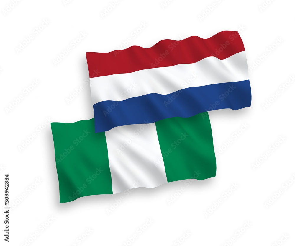 Flags of Nigeria and Netherlands on a white background