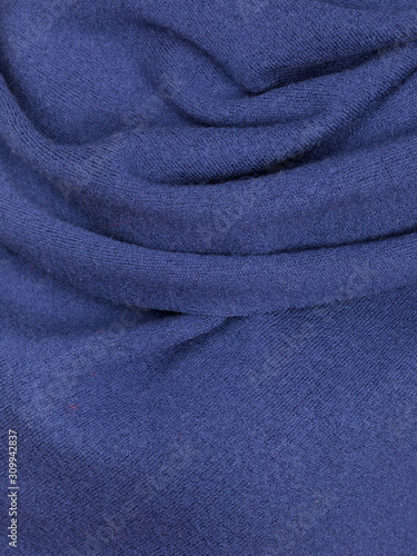Knitted fabric blue wool cozy texture