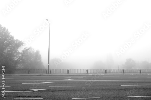 Photography Stadium Bridge in Vienna, Austria on a foggy autumn morning in November / Stadio