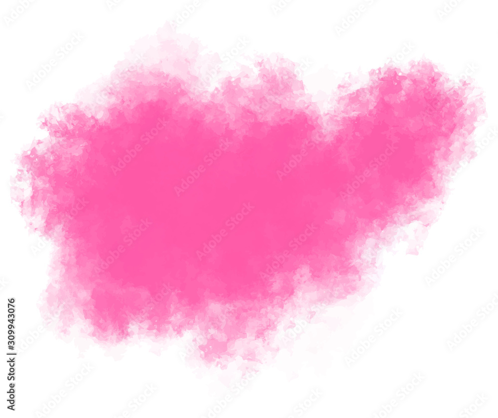 Watercolor stain in beautiful pink. Vector illustration of abstract paint splash. Graphic design with texture. Flower and love grunge. EPS 8. Subtle and delicate transition. 
