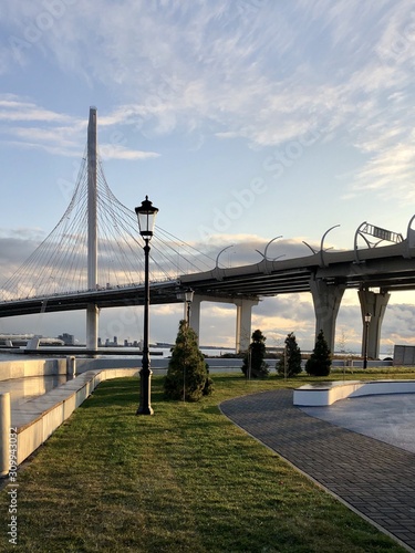 View of the bridge in St. Petersburg to the Gazprom Arena photo