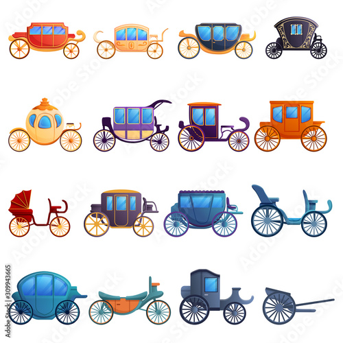 Brougham icons set. Cartoon set of brougham vector icons for web design