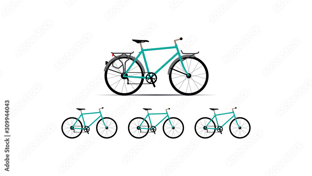 Obraz premium Vector in flat design of people outdoor in the park on weekend. Bike for the city. Bicycle vector illustration.