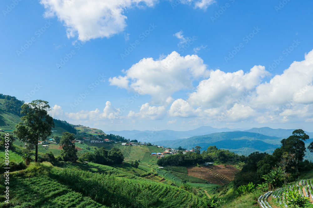 landscape with mountains and blue sky