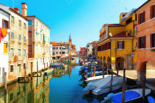 Venice, Italy. Traditional canal street with gondolas and boats © kucherav