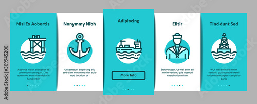 Marine Port Transport Onboarding Mobile App Page Screen. Port Dock And Harbor, Lighthouse And Anchor, Captain And Sailor, Crane And Ship Concept Illustrations