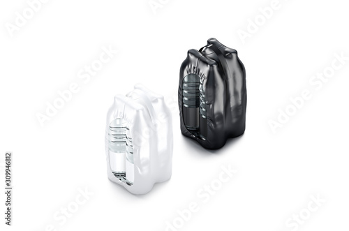 Blank plastic bottle in black and white shrink wrap mockup