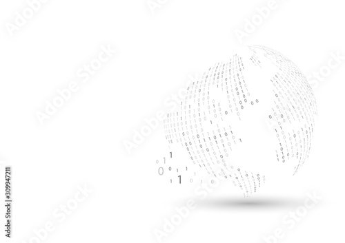 Global matrix Binary code black and white background with digits on screen.World map matrix structure composition concept of global business.  Vector Illustration.