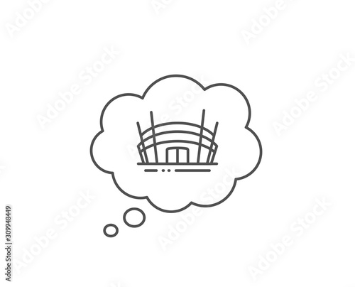 Arena stadium line icon. Chat bubble design. Competition building sign. Sport complex symbol. Outline concept. Thin line arena stadium icon. Vector