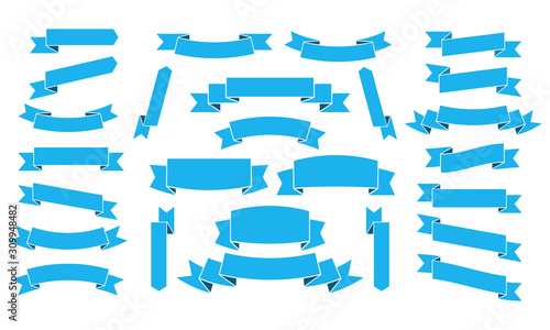 set of blue ribbon banner icon