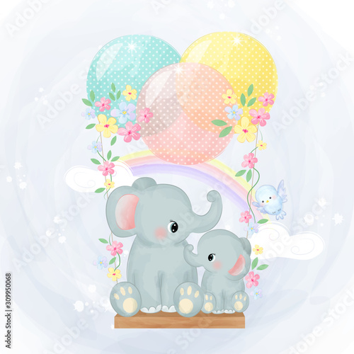 mommy and baby elephant together