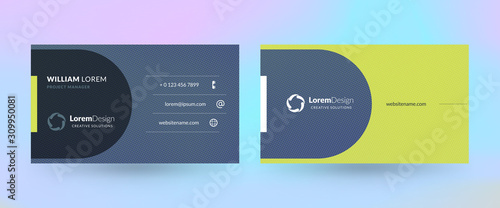 Double-sided horizontal business card template. Vector mockup illustration. Stationery design. Halftone texture