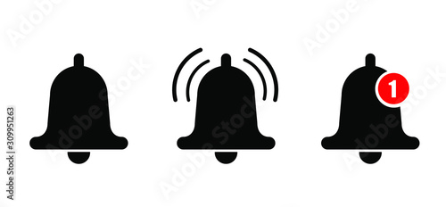Notification bell or incoming inbox message vector icon. Vector ringing bell and notification number sign