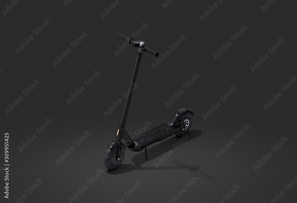 Blank black electric scooter mockup on dark background