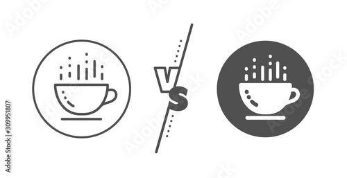 Hot cappuccino sign. Versus concept. Coffee cup line icon. Tea drink mug symbol. Line vs classic coffee cup icon. Vector