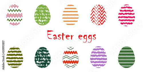  Set of multi-colored Easter eggs with patterns on a white background. vector. illustration