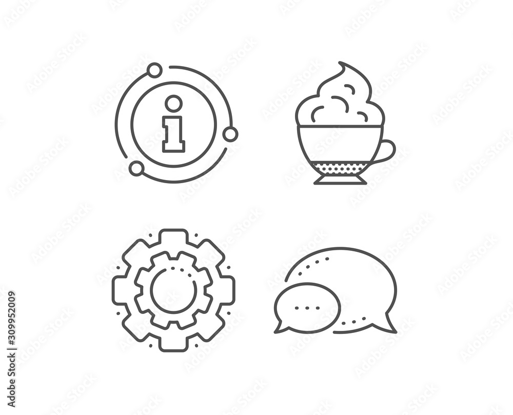Cappuccino coffee with Whipped cream icon. Chat bubble, info sign elements. Hot drink sign. Beverage symbol. Linear cappuccino cream outline icon. Information bubble. Vector