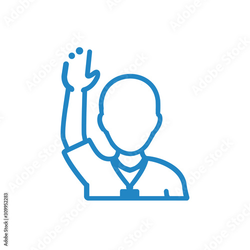 School Boy putting up hand in class to gain attention