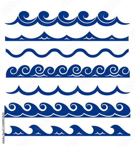 Blue waves sea ocean vector illustration abstract pattern background colorful wallpaper water set © Razym