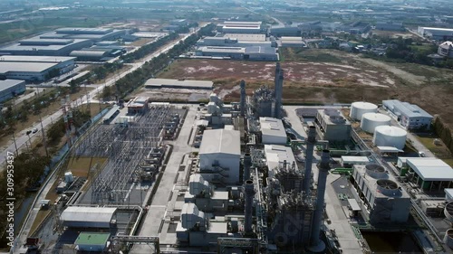 Aerial view Petrochemical plants and power plants.