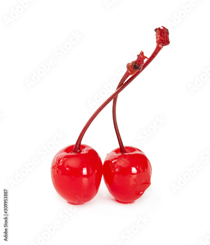 Konstfotografi Two cocktail cherries isolated on white background.