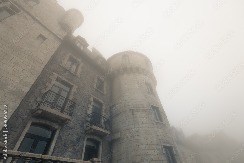 Old building in french village in the mist,Danang,Vietnam