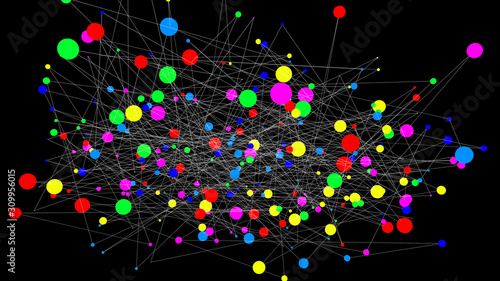 Abstract element with connected lines and dots. 3D illustration