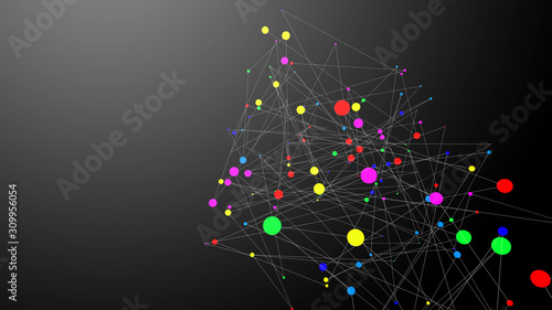 Abstract element with connected lines and dots. 3D illustration