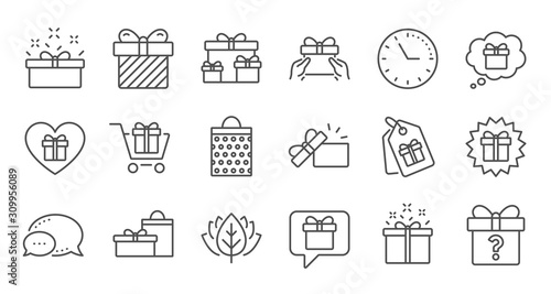 Gift line icons. Present, Special offer and Sale. Shopping linear icon set. Quality line set. Vector