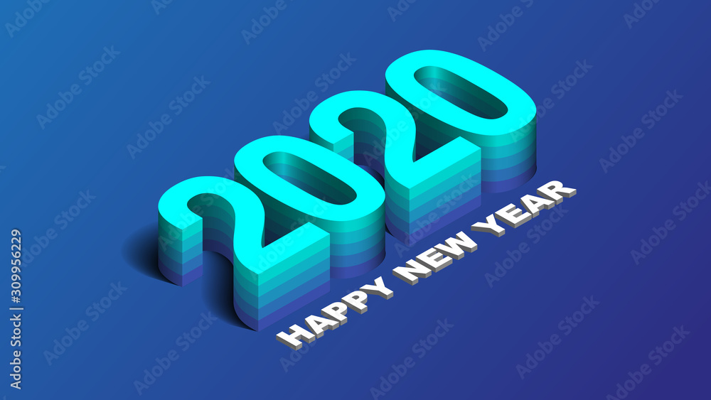 Fototapeta premium 2020 Happy New Year Background, Card, Banner, Flyer Or Christmas Themed Invitations. Blue Illustration With Gradient Number. Vector EPS 10.