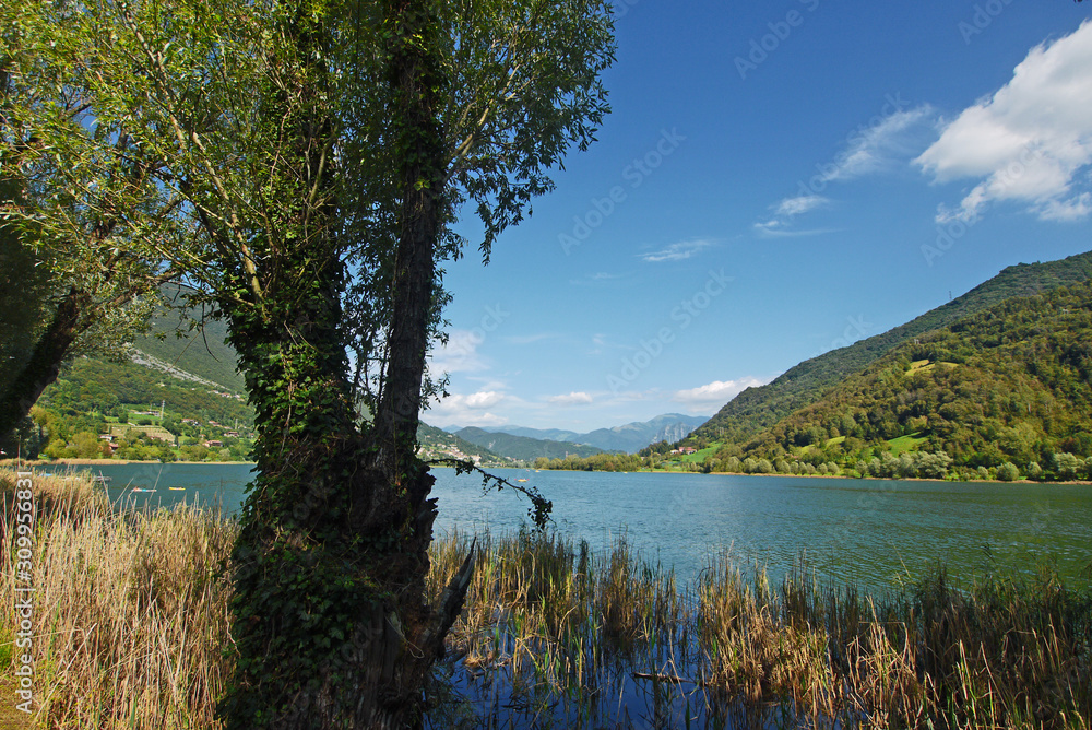Panorama of Lake Endine, Province of Bergamo, Italy.