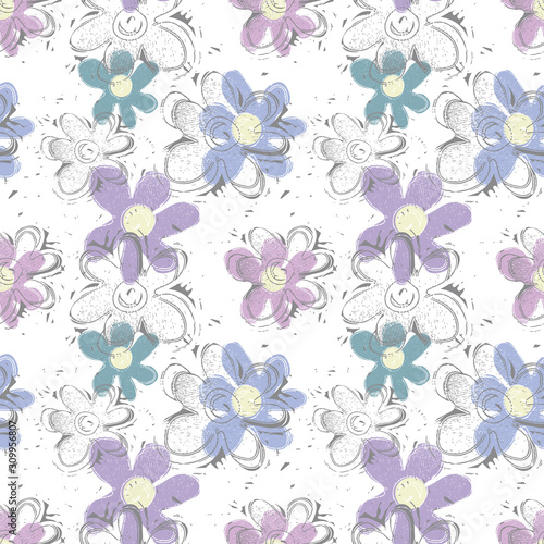 Background with hand sketched flowers. Vector seamless pattern. 