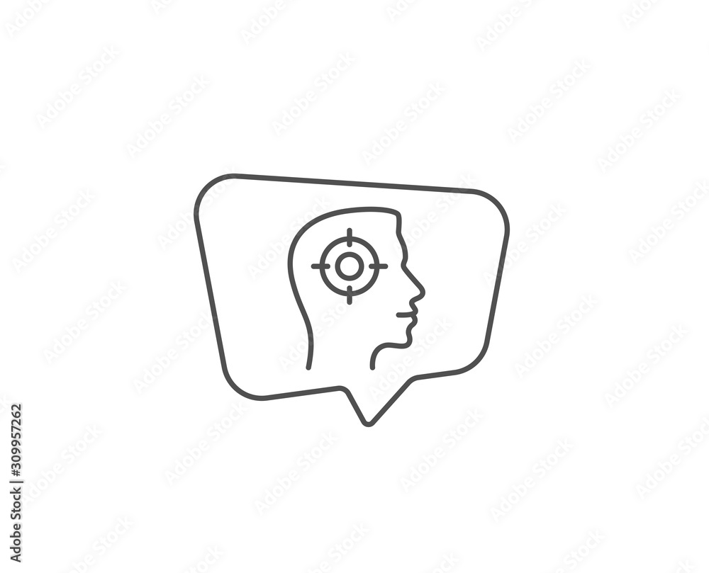 Head hunting line icon. Chat bubble design. Business target or Employment sign. Outline concept. Thin line recruitment icon. Vector Head hunting line icon. Chat bubble design. Business target or Employment sign. Outline concept. Thin line recruitment icon. Vector