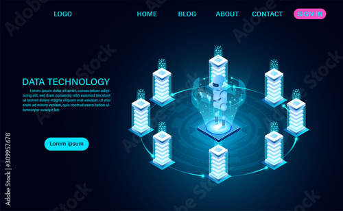 Data technology service and big data processing Protecting data security concept. digital information. isometric. cartoon vector