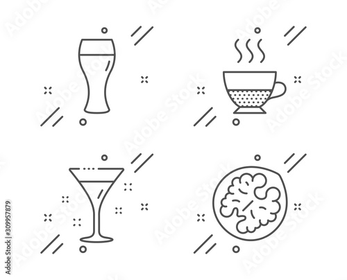 Doppio, Cocktail and Beer glass line icons set. Walnut sign. Coffee drink, Martini, Brewery beverage. Vegetarian food. Food and drink set. Line doppio outline icon. Vector