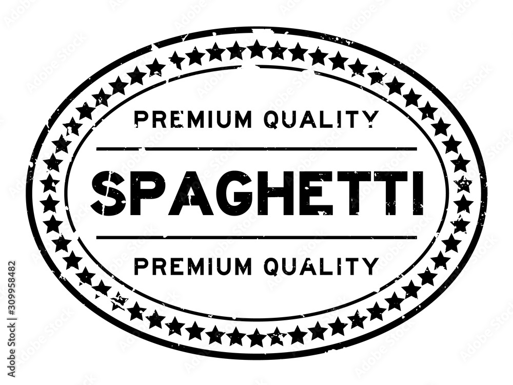 Grunge black premium quality spaghetti word oval rubber seal stamp on white backgoround