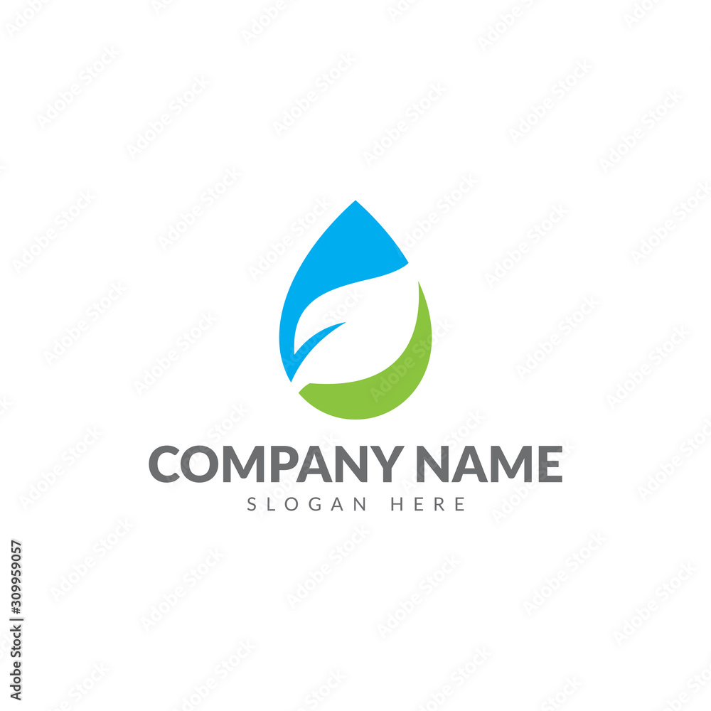 Green water logo vector deign template, water and leaf Green water logo vector deign template, water and leaf